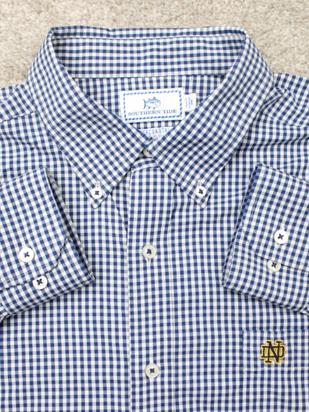 Southern Tide Notre Dame Shirt Men XL Blue Check Intercoastal Fighting Irish L/S